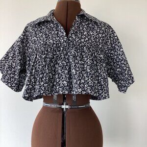 Zara Black and White Floral Crop Top